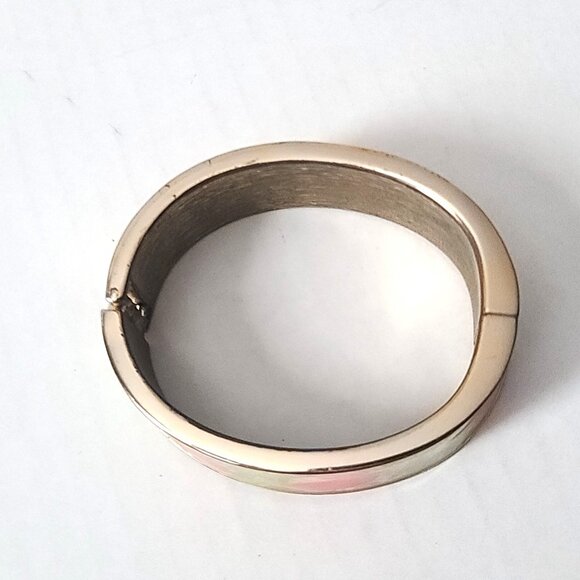 Lilly Pulitzer Pink Lemonade Boca Bangle Bracelet Goldtone Hinged Pink Green - Picture 5 of 6